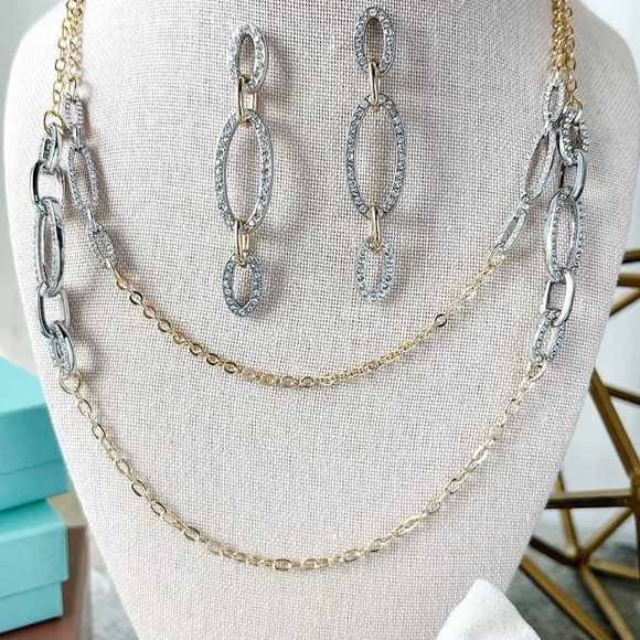 Park Lane Arctic Earrings | Gold and Silver Oval Link Earrings | Jan Sparkle Box - Picture 3 of 6